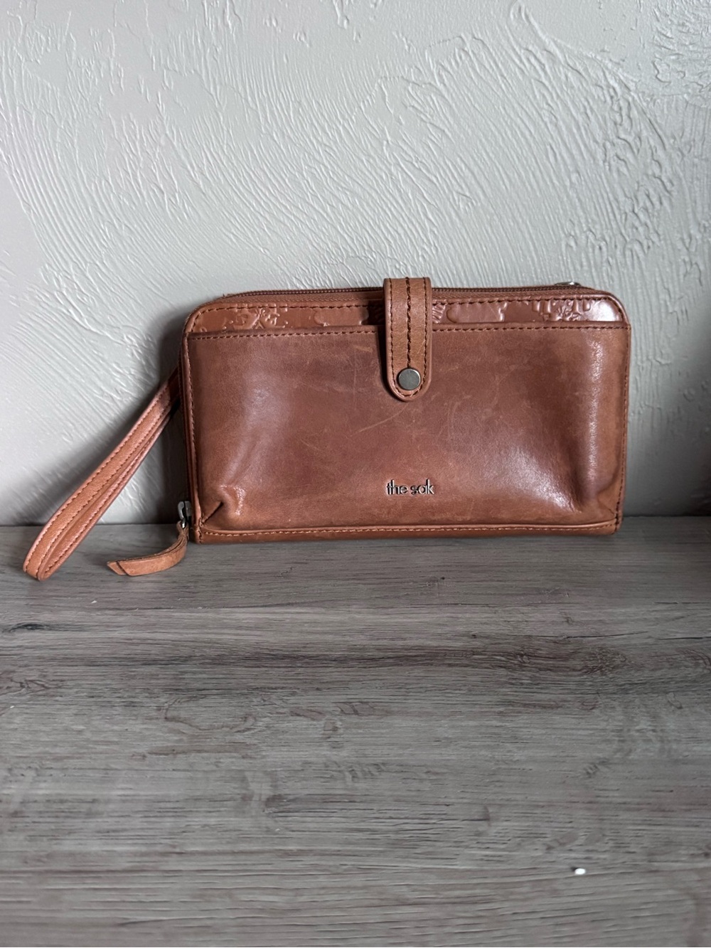 the sak Brown Leather Wrap Around Wristlet Wallet